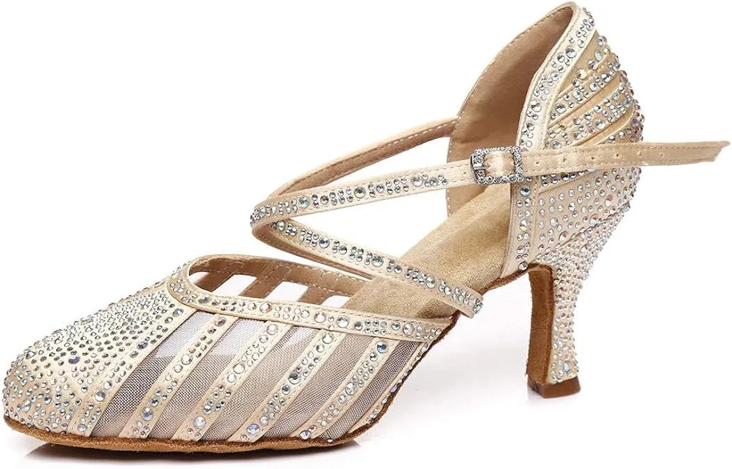 Ivory Satin Rhinestone Ballroom Closed Toe Wedding Dance Shoes