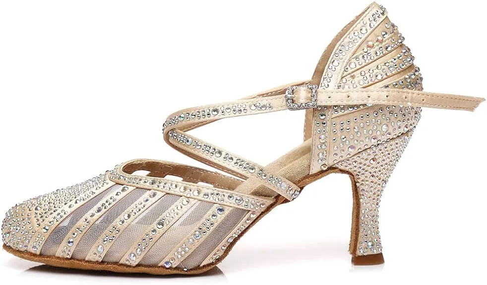 Ivory Satin Rhinestone Ballroom Closed Toe Wedding Dance Shoes