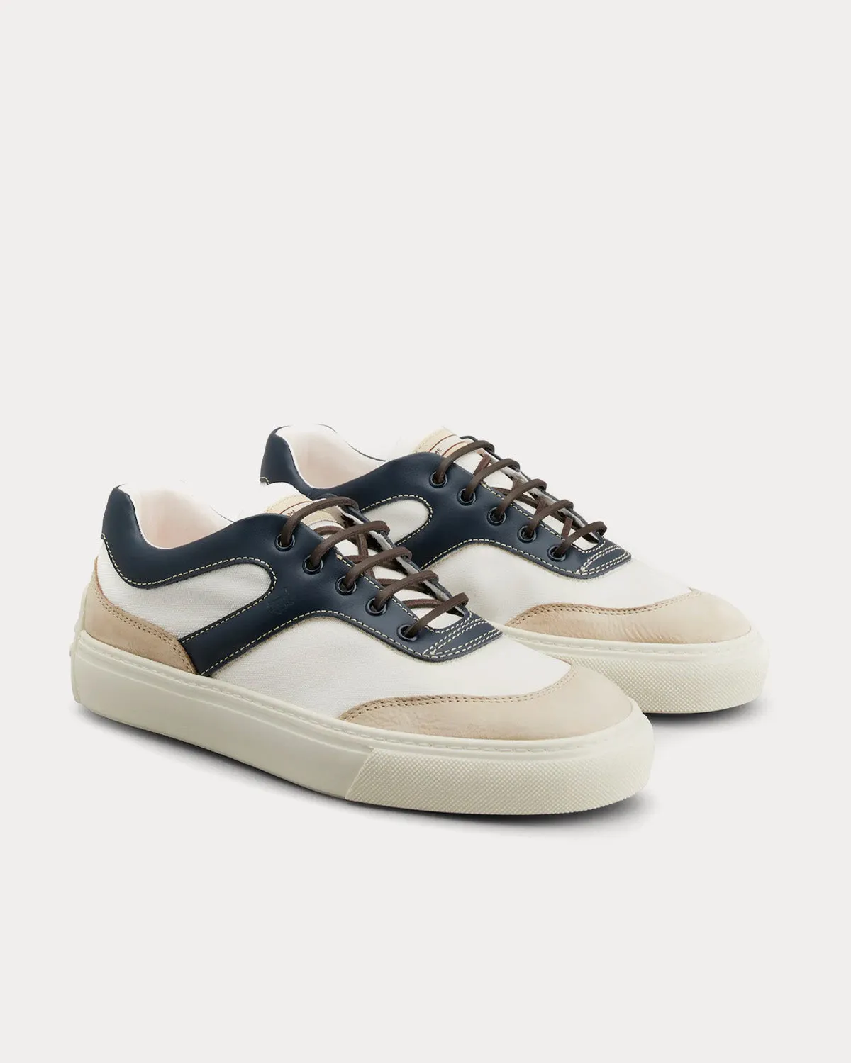 Leather & Fabric White / Off White / Blue Low Top Sneakers
