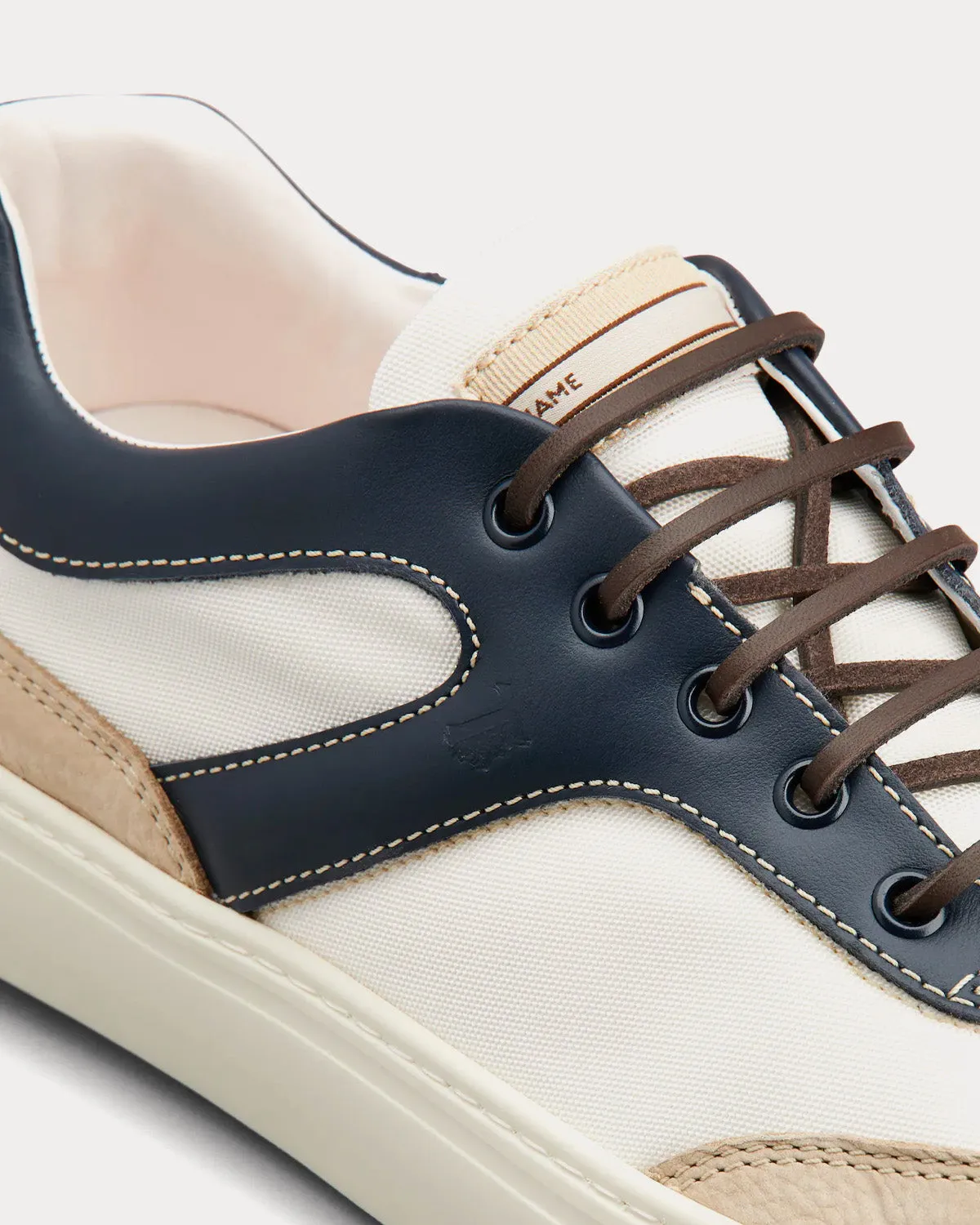Leather & Fabric White / Off White / Blue Low Top Sneakers