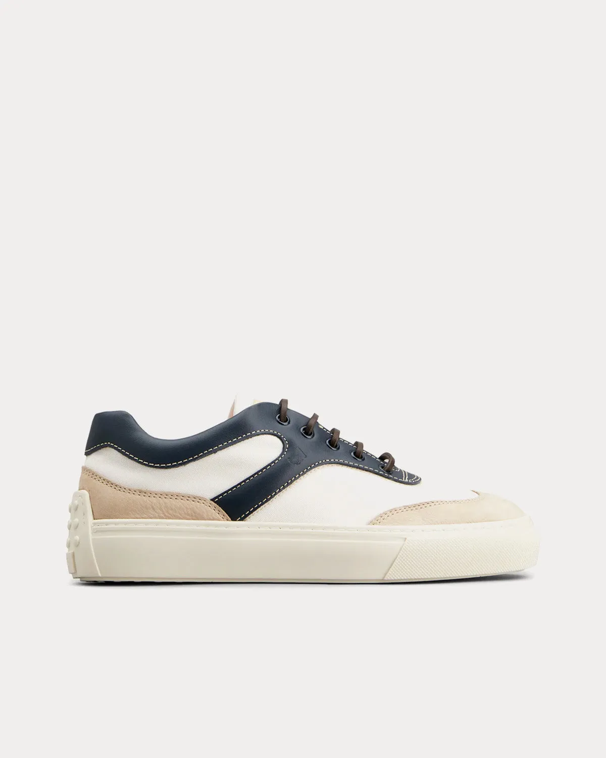 Leather & Fabric White / Off White / Blue Low Top Sneakers