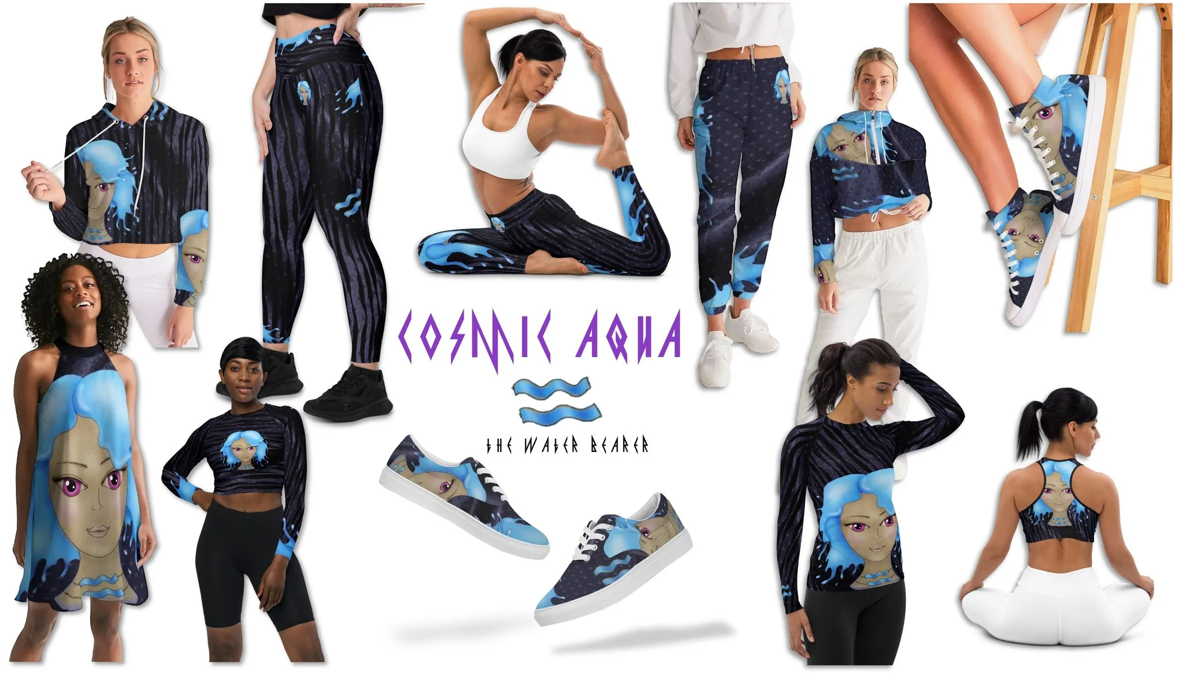 Low Top Sneakers for Aquarius Girls. "Cosmic Aqua" Casual Lace Up Canvas Shoes for Women. WickedYo