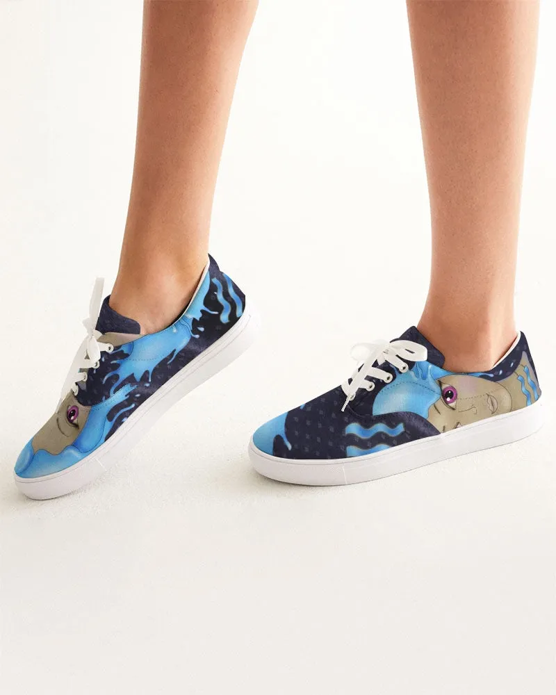 Low Top Sneakers for Aquarius Girls. "Cosmic Aqua" Casual Lace Up Canvas Shoes for Women. WickedYo