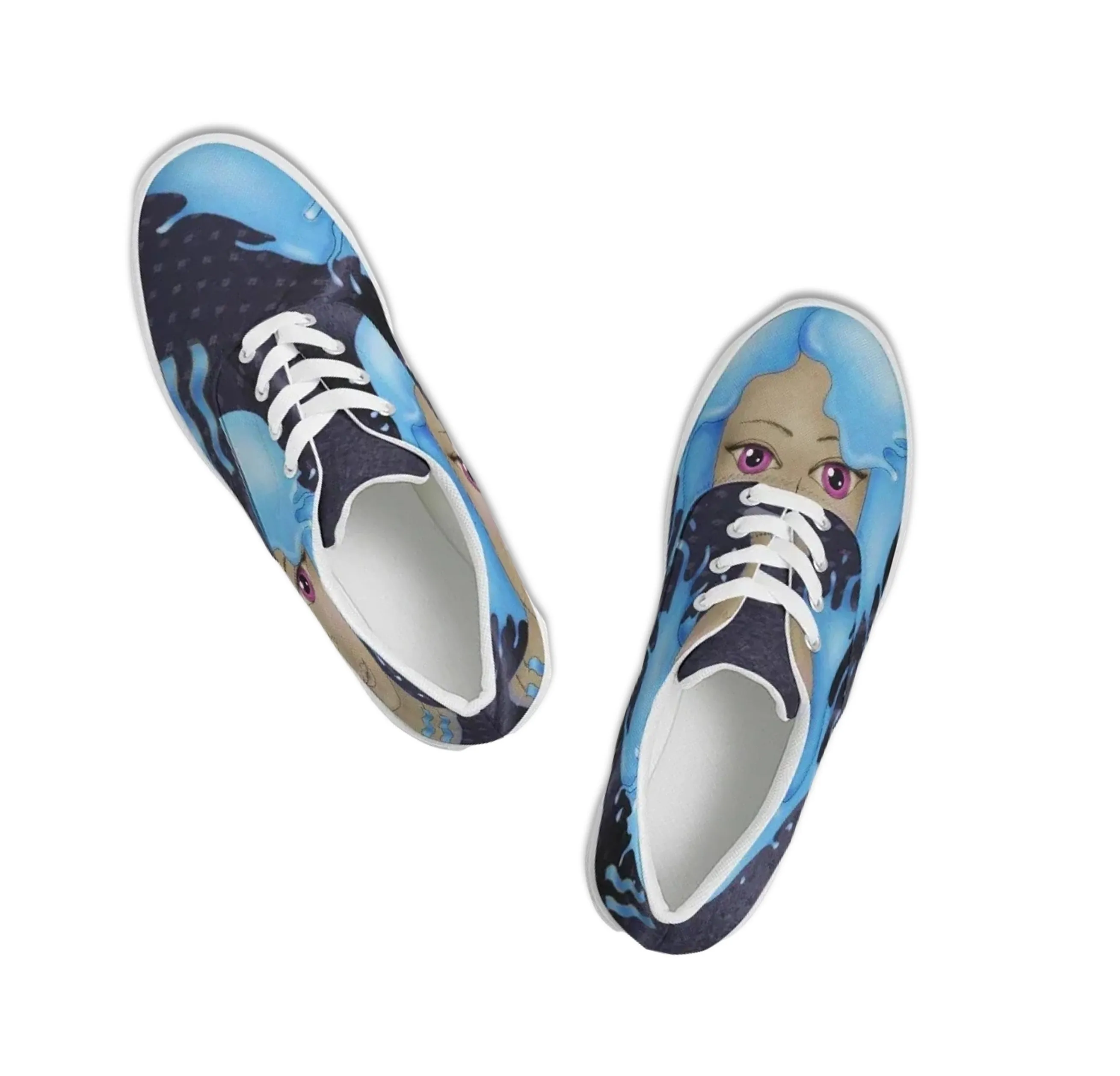 Low Top Sneakers for Aquarius Girls. "Cosmic Aqua" Casual Lace Up Canvas Shoes for Women. WickedYo