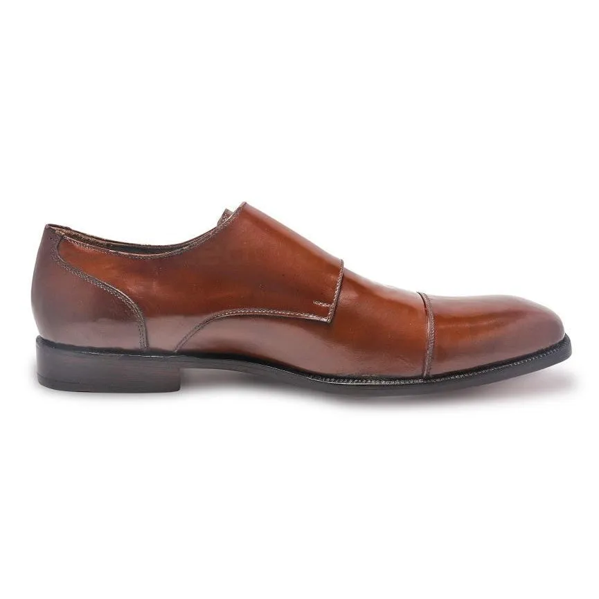 Men Brown Double Monk Genuine Leather Shoes