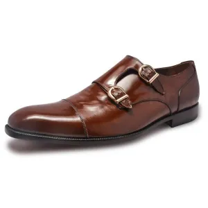 Men Brown Double Monk Genuine Leather Shoes