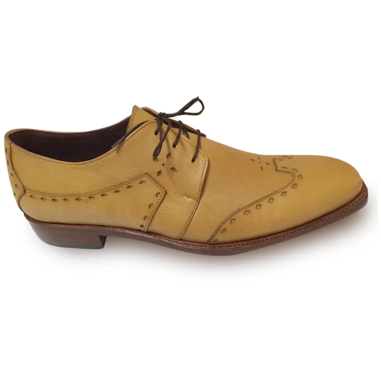 Men Tan Brogue Wingtip Formal Genuine Leather Shoes