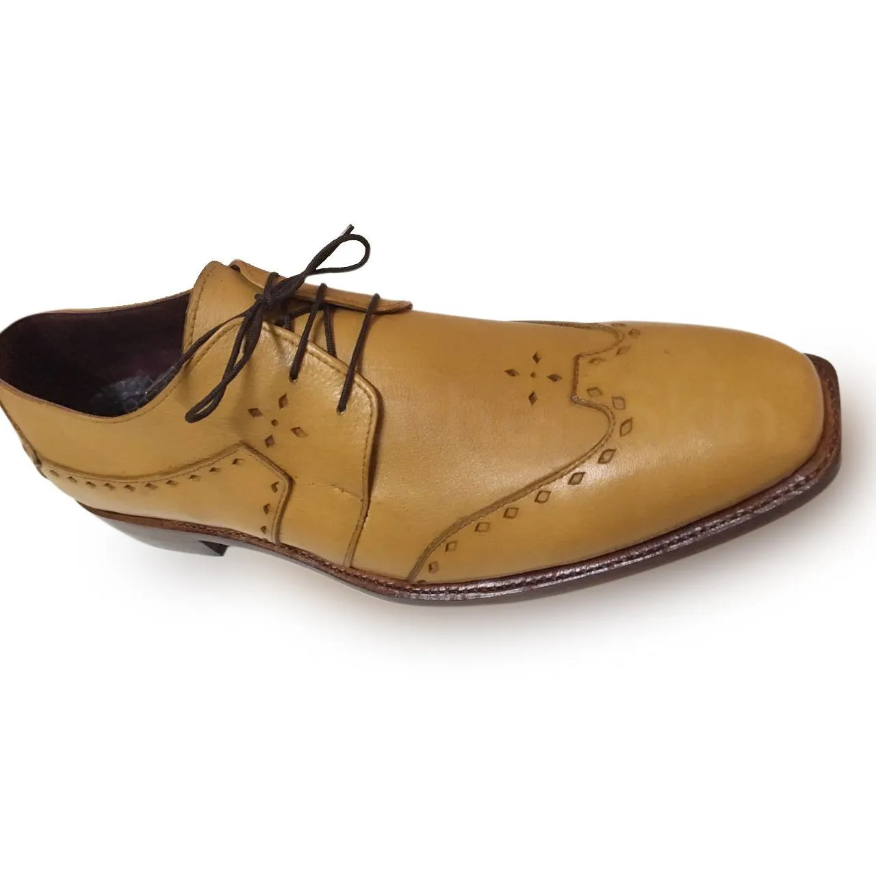 Men Tan Brogue Wingtip Formal Genuine Leather Shoes