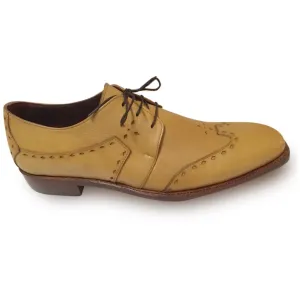 Men Tan Brogue Wingtip Formal Genuine Leather Shoes