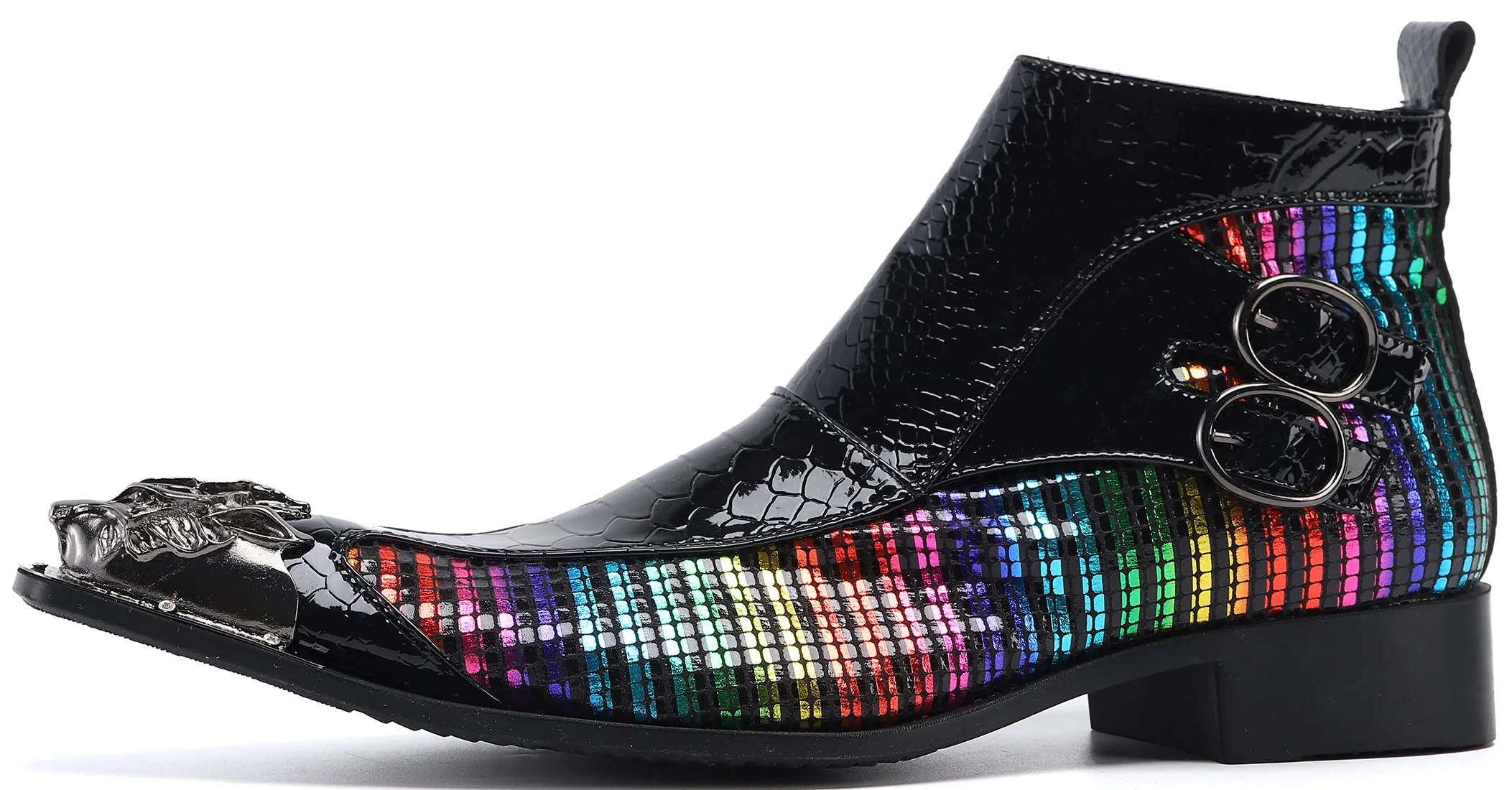 Men's Buckle Lion Metal Tip Western Boots
