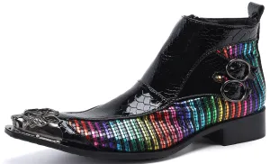 Men's Buckle Lion Metal Tip Western Boots