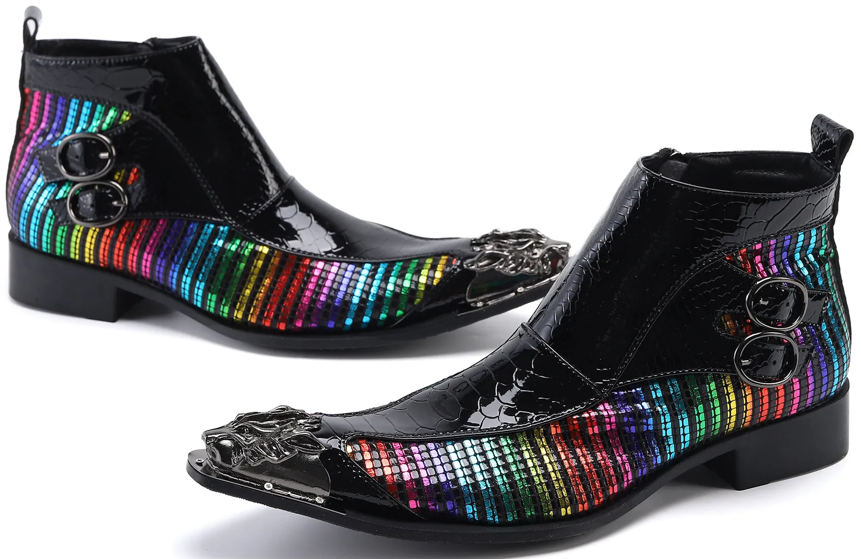 Men's Buckle Lion Metal Tip Western Boots