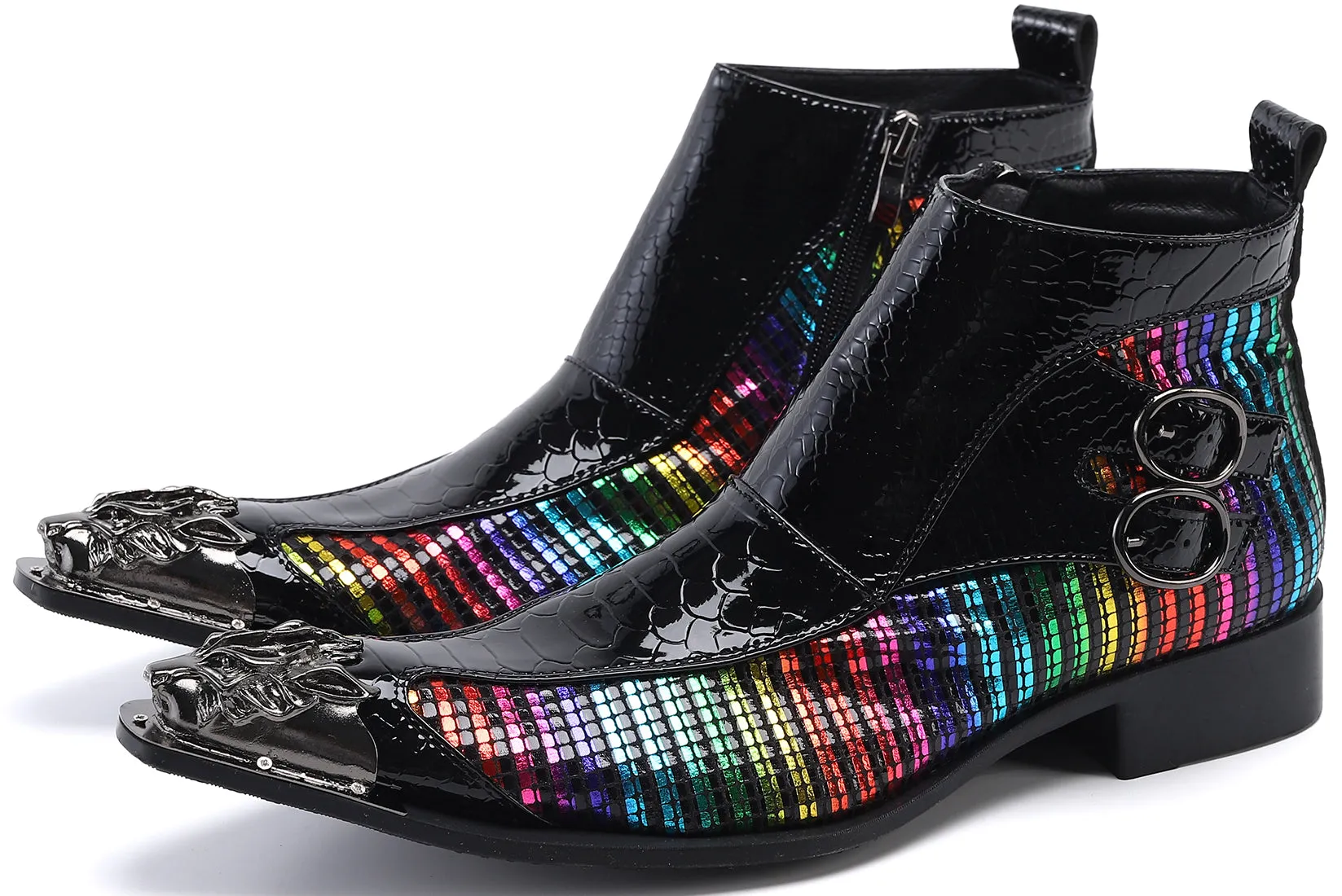 Men's Buckle Lion Metal Tip Western Boots