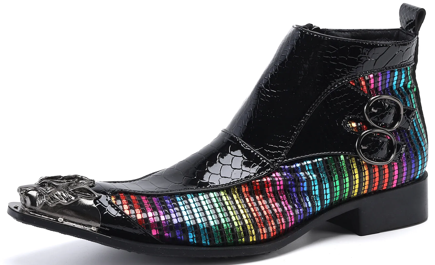 Men's Buckle Lion Metal Tip Western Boots