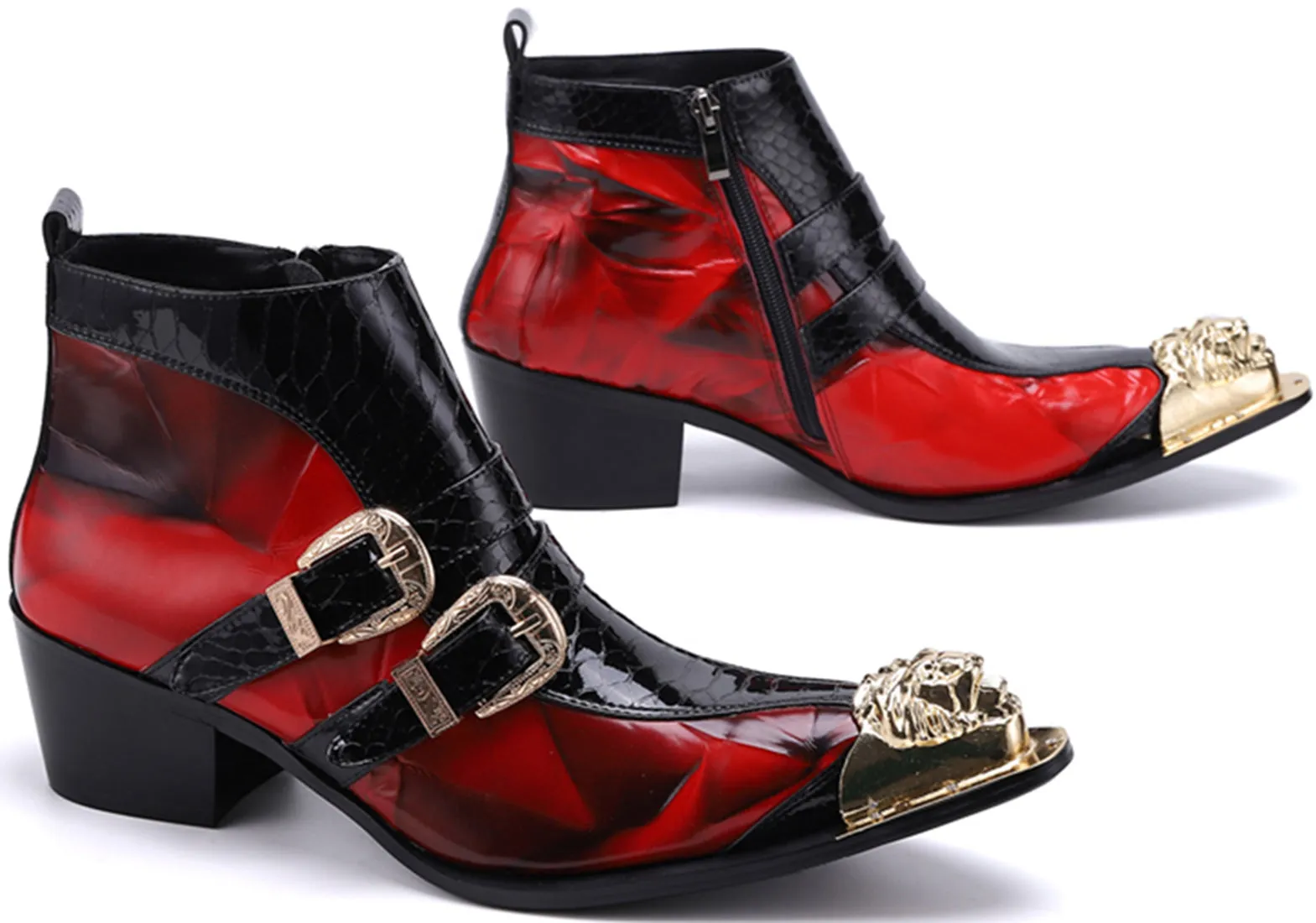 Men's Double Buckle Metal Tip Western Boots
