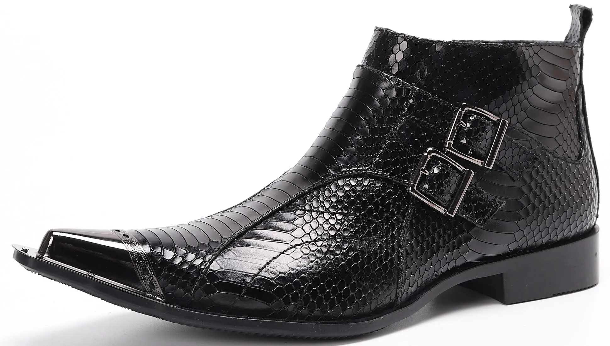 Men's Metal Tip Buckle Leather Western Boots