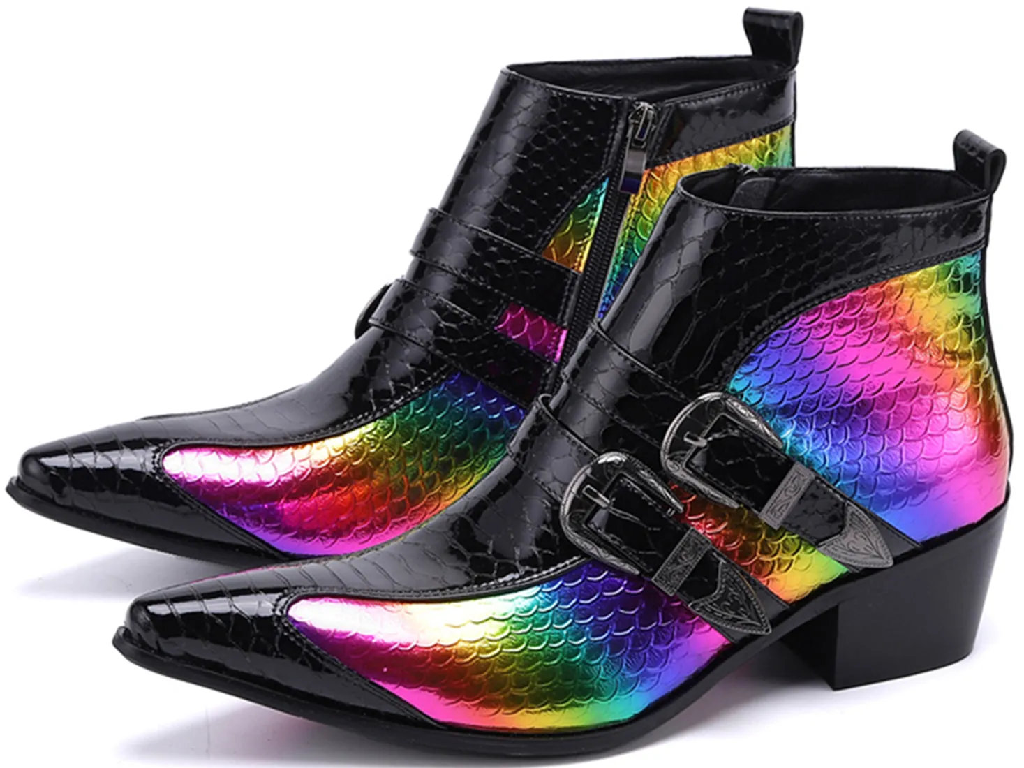 Men's Metal Tip Double Buckle Western Boots