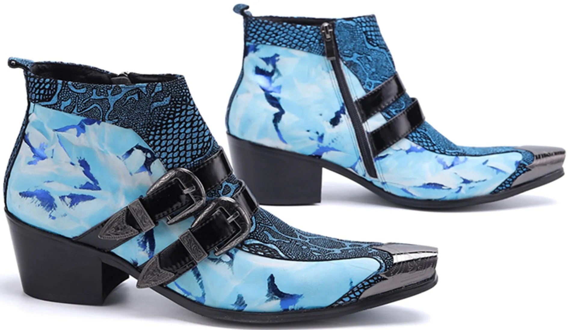 Men's Metal Tip Double Buckle Western Boots