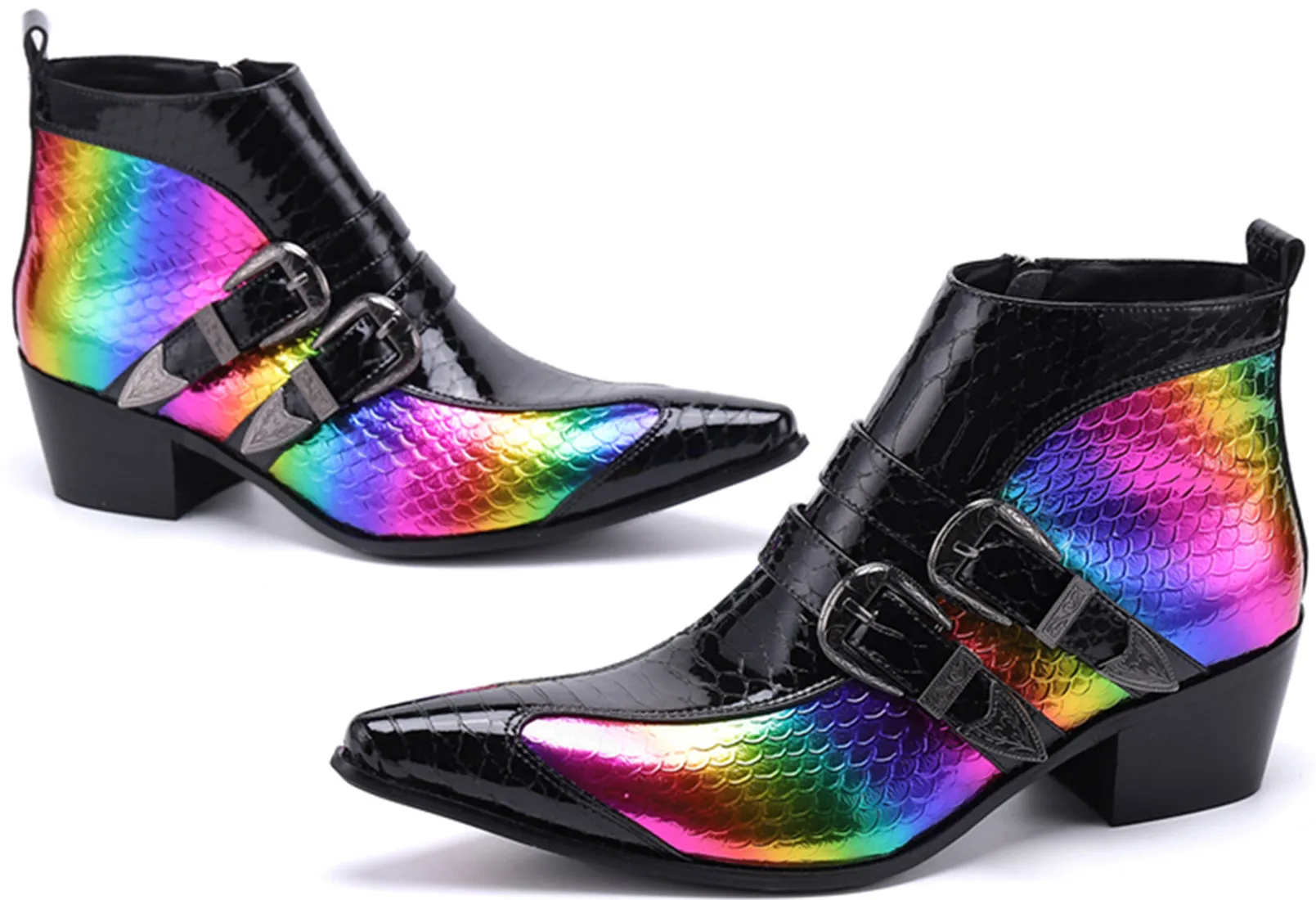 Men's Metal Tip Double Buckle Western Boots