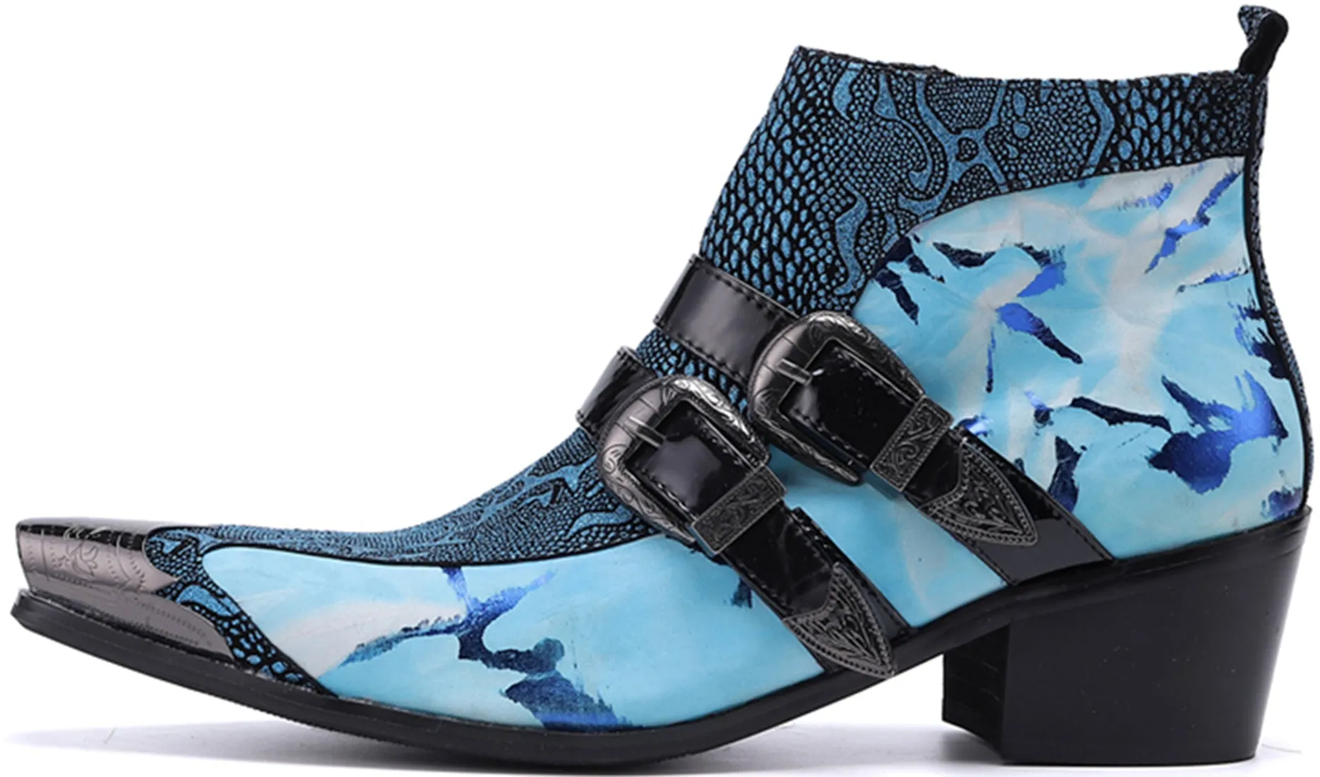 Men's Metal Tip Double Buckle Western Boots