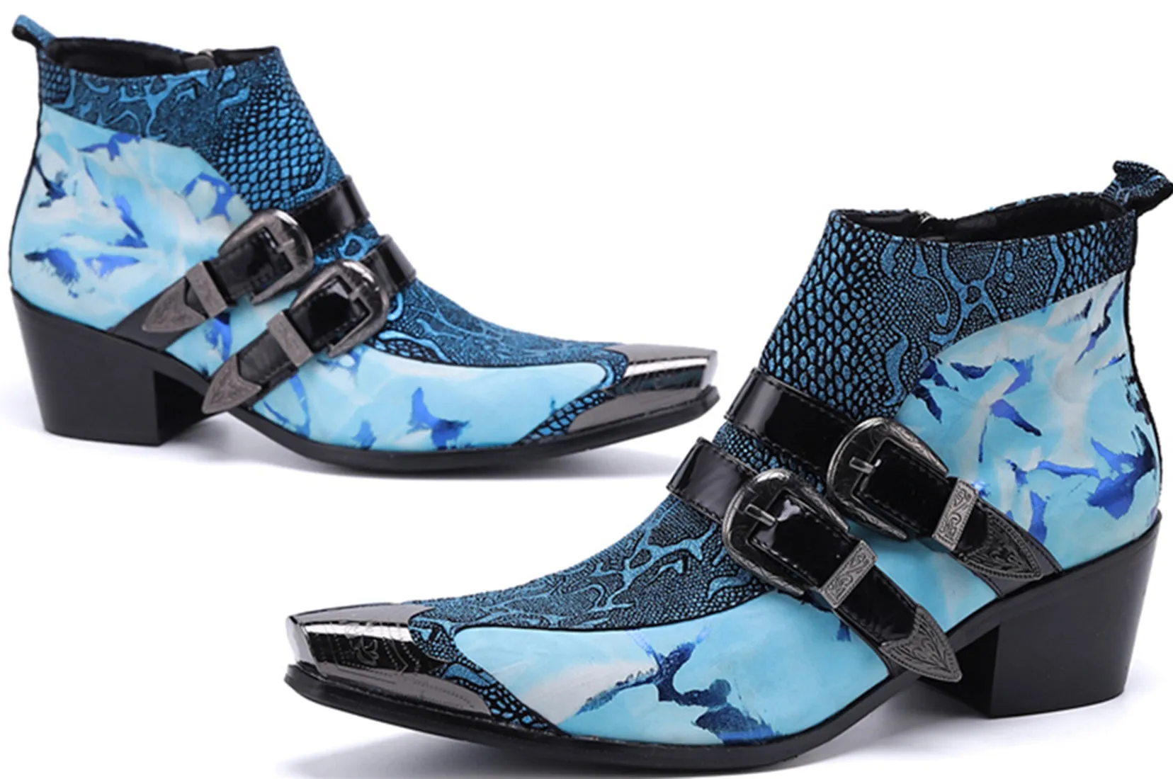 Men's Metal Tip Double Buckle Western Boots