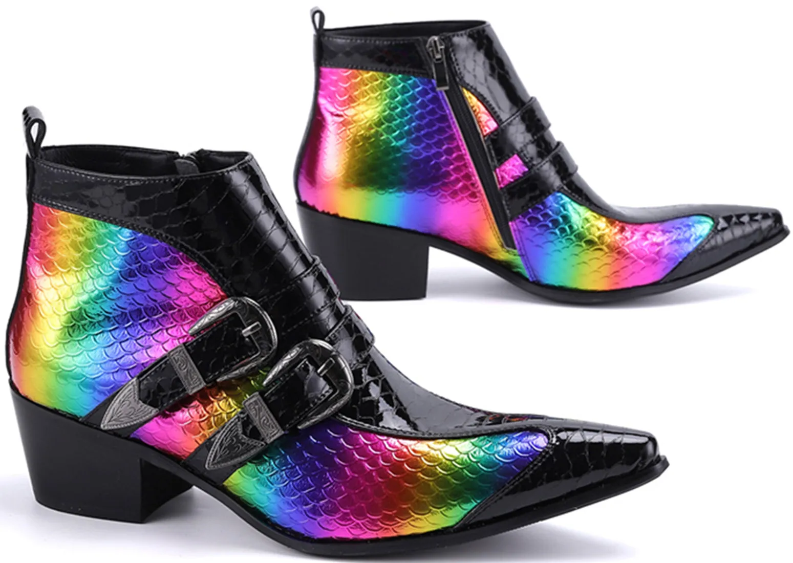 Men's Metal Tip Double Buckle Western Boots