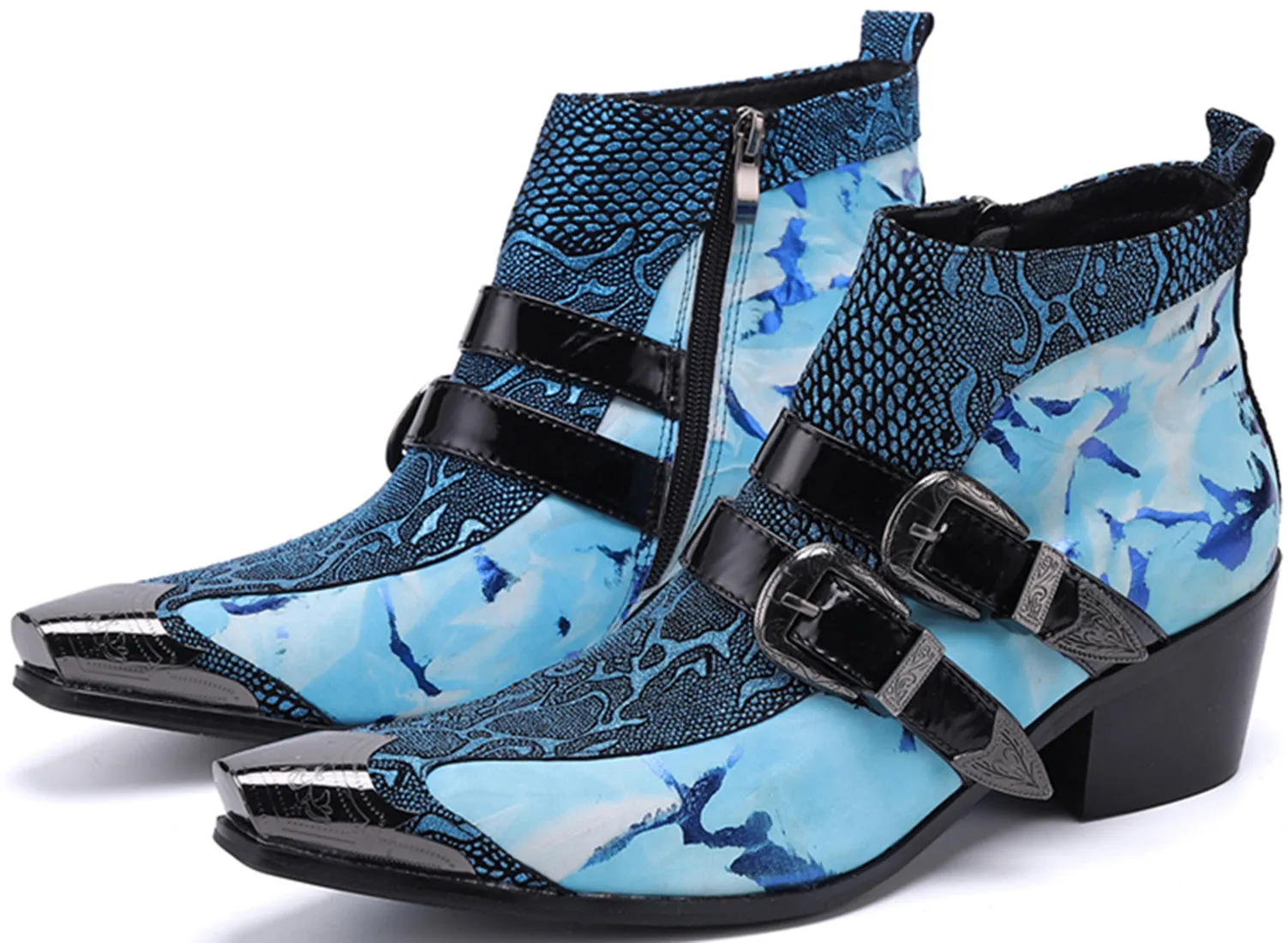 Men's Metal Tip Double Buckle Western Boots