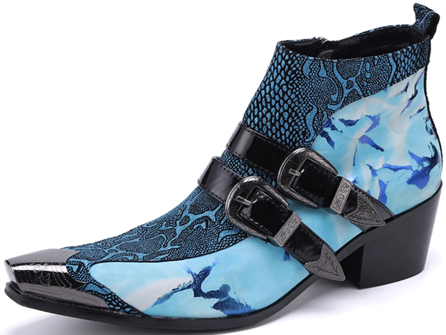 Men's Metal Tip Double Buckle Western Boots