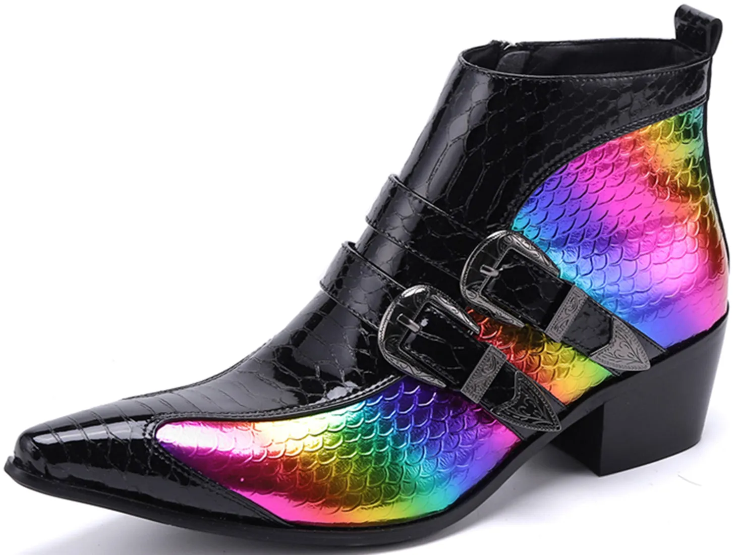 Men's Metal Tip Double Buckle Western Boots