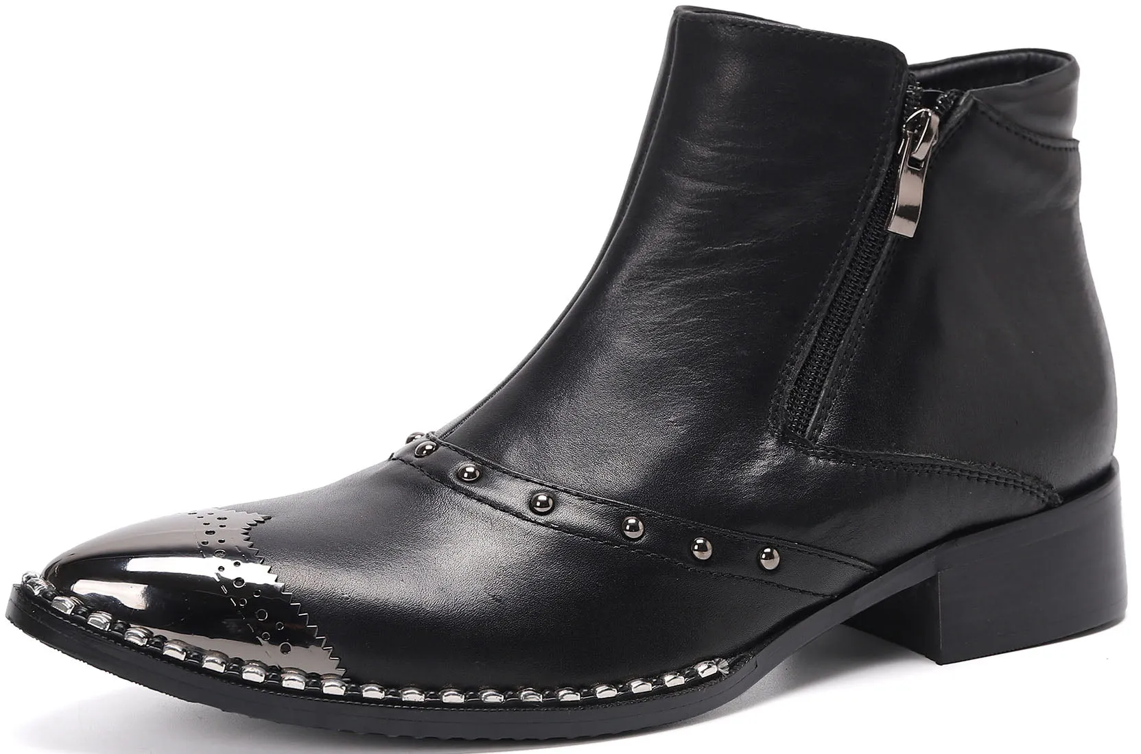 Men's Metal Tip Short Zipper Western Boots