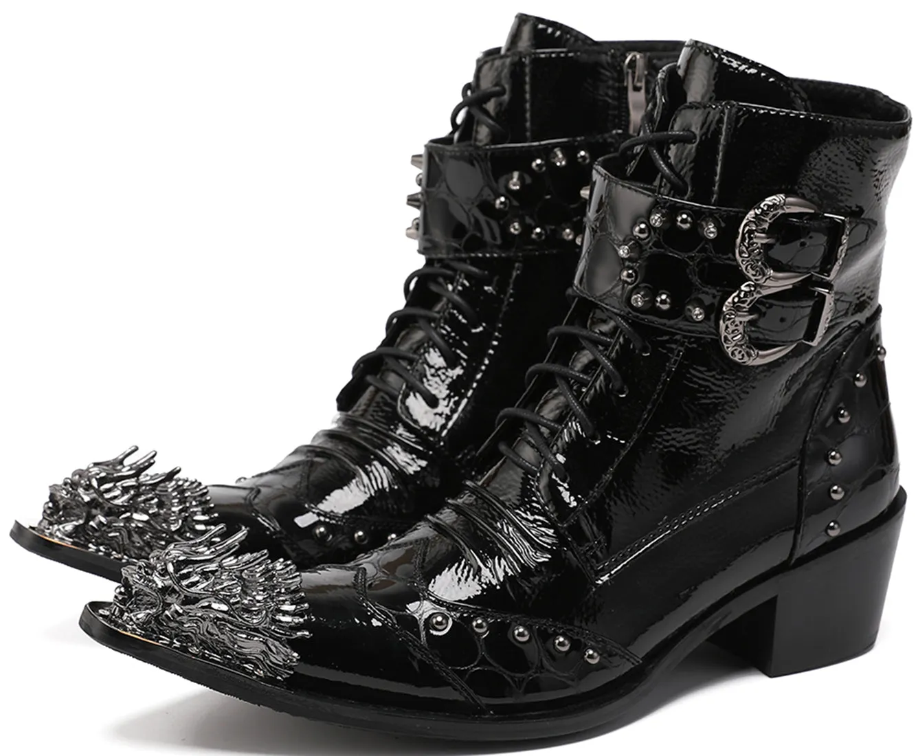 Men's Western Boots Buckle Lion High Top
