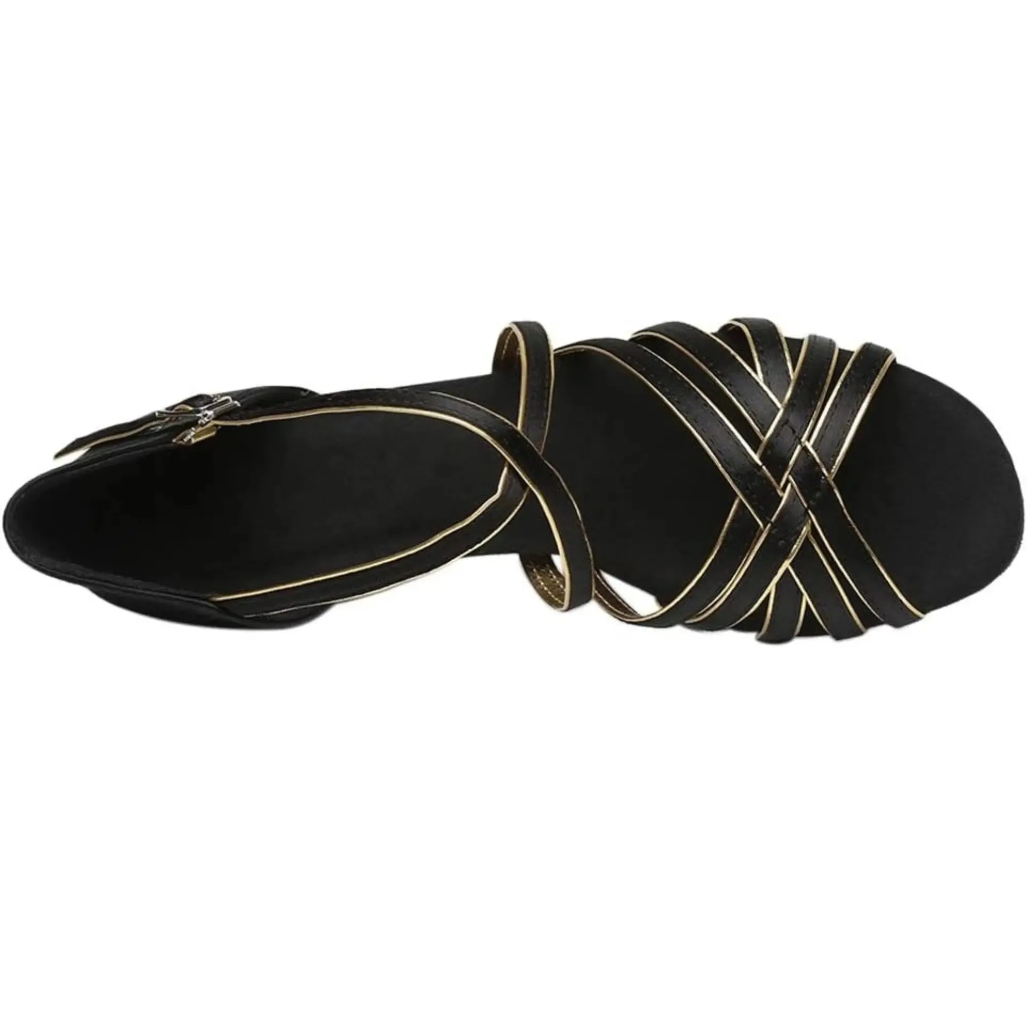 Modern Latin Ballroom Dance Shoes with Gold Satin