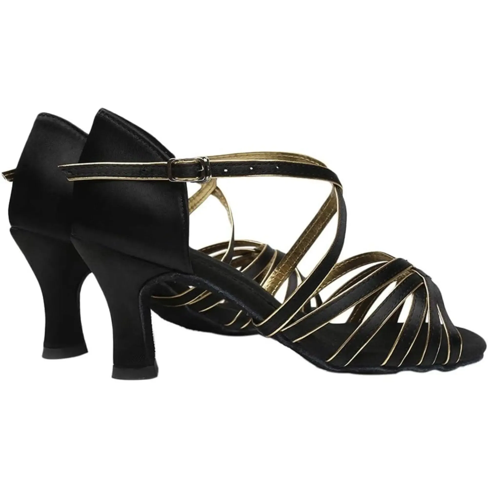 Modern Latin Ballroom Dance Shoes with Gold Satin