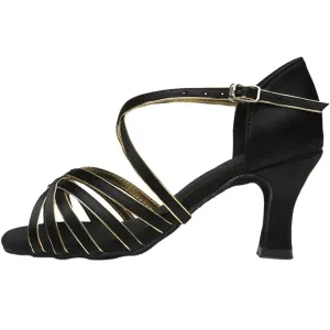 Modern Latin Ballroom Dance Shoes with Gold Satin