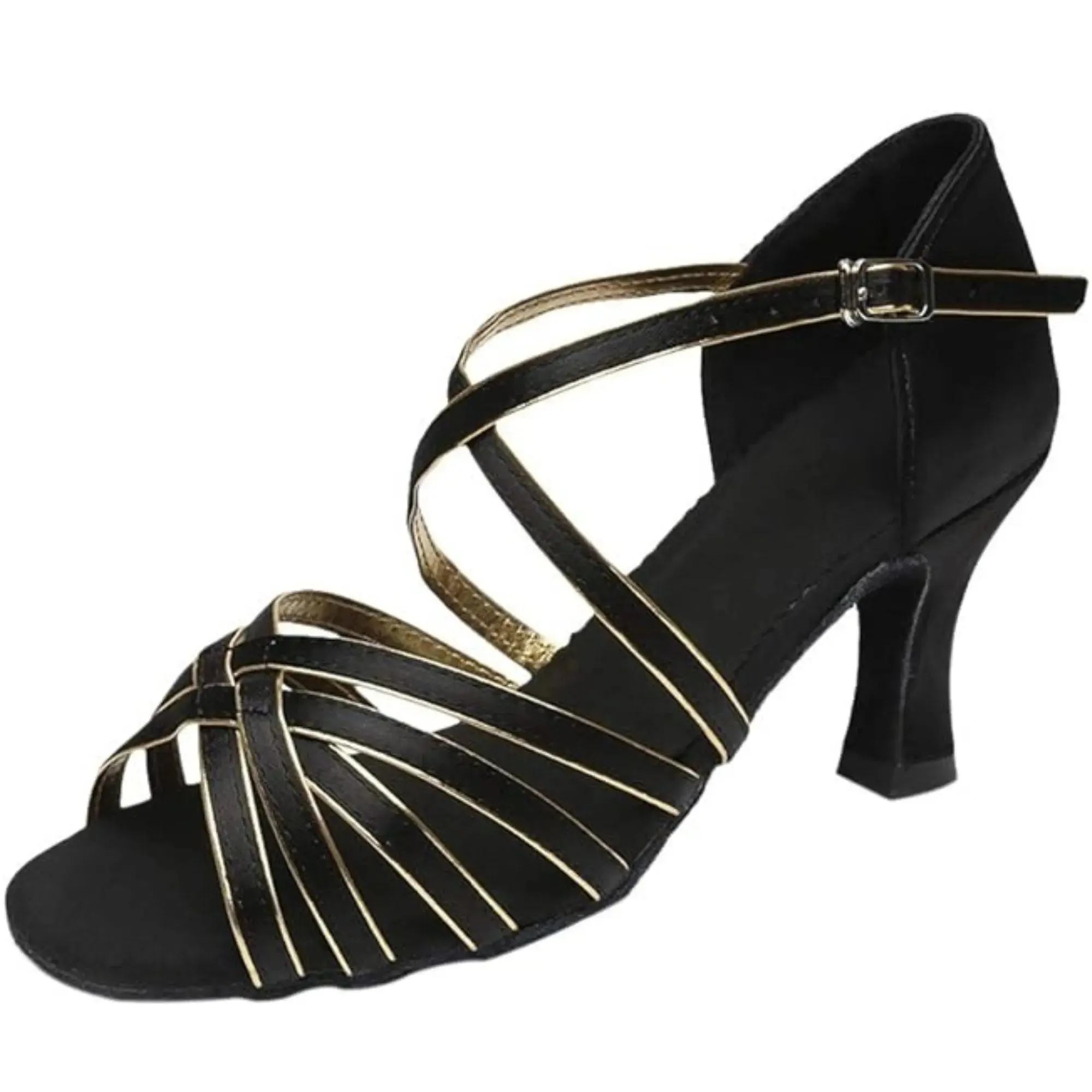 Modern Latin Ballroom Dance Shoes with Gold Satin