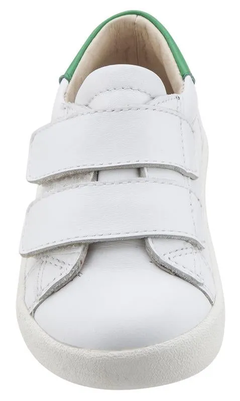 Old Soles Boy's & Girl's 5017 Toddy Shoe White and Green Leather Bicolor Sneaker Shoe with Double Hook and Loop Straps