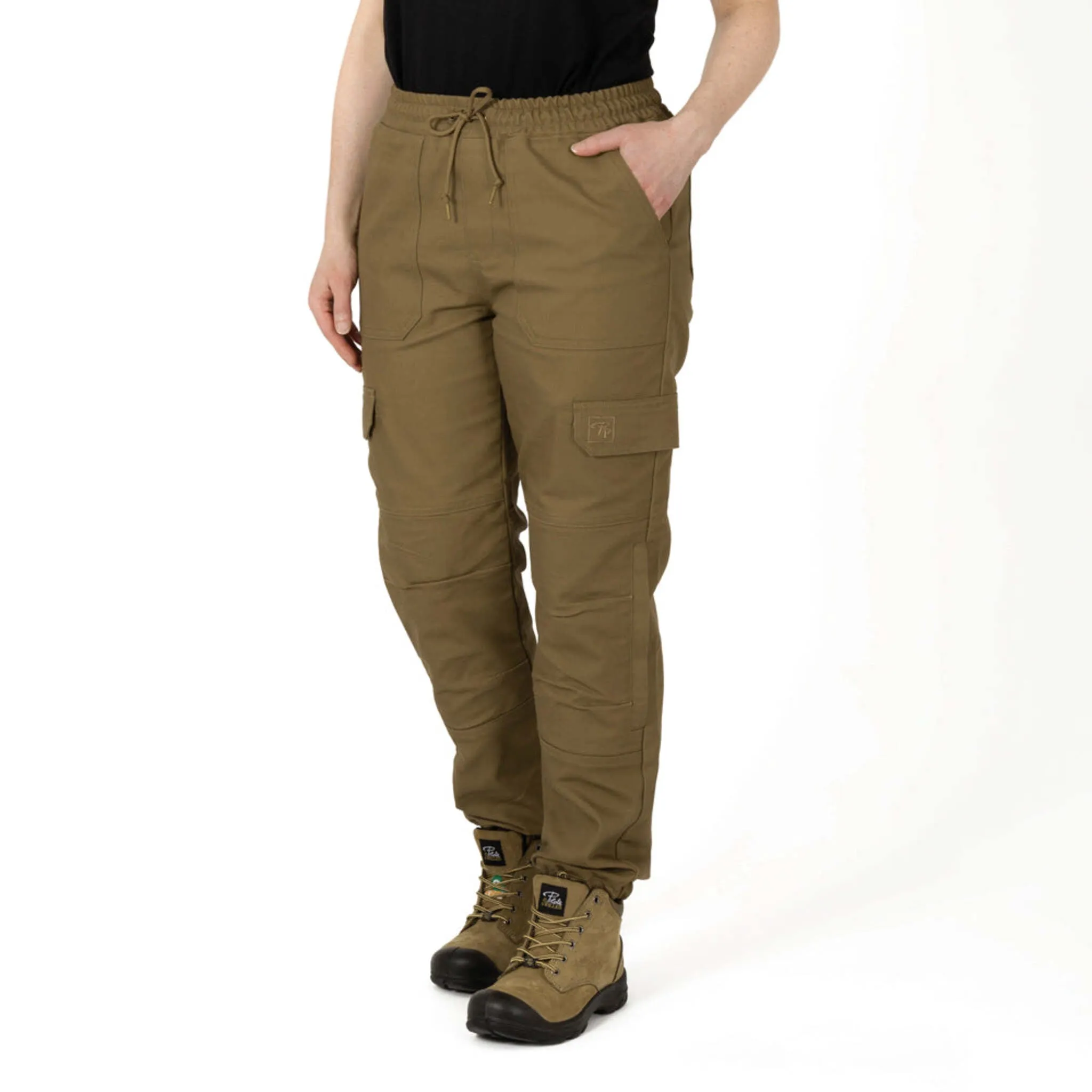 P&F Women's Jogger Style Ducktwill Work Pants, Stretchable Cotton/Spandex, Knee Pad Pockets, Elastic Waistband & Water-Repellent | Sizes XXS-2XL