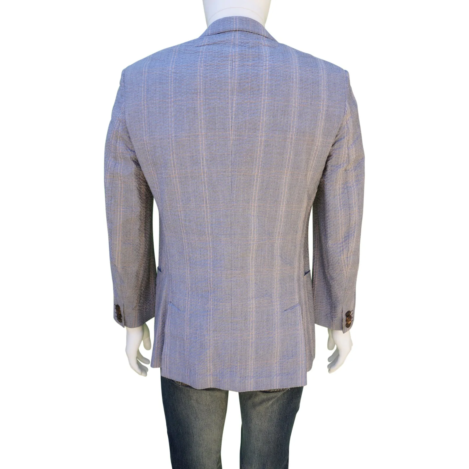 PAUL SMITH BLUE PLAID COTTON SEERSUCKER SPORT COAT