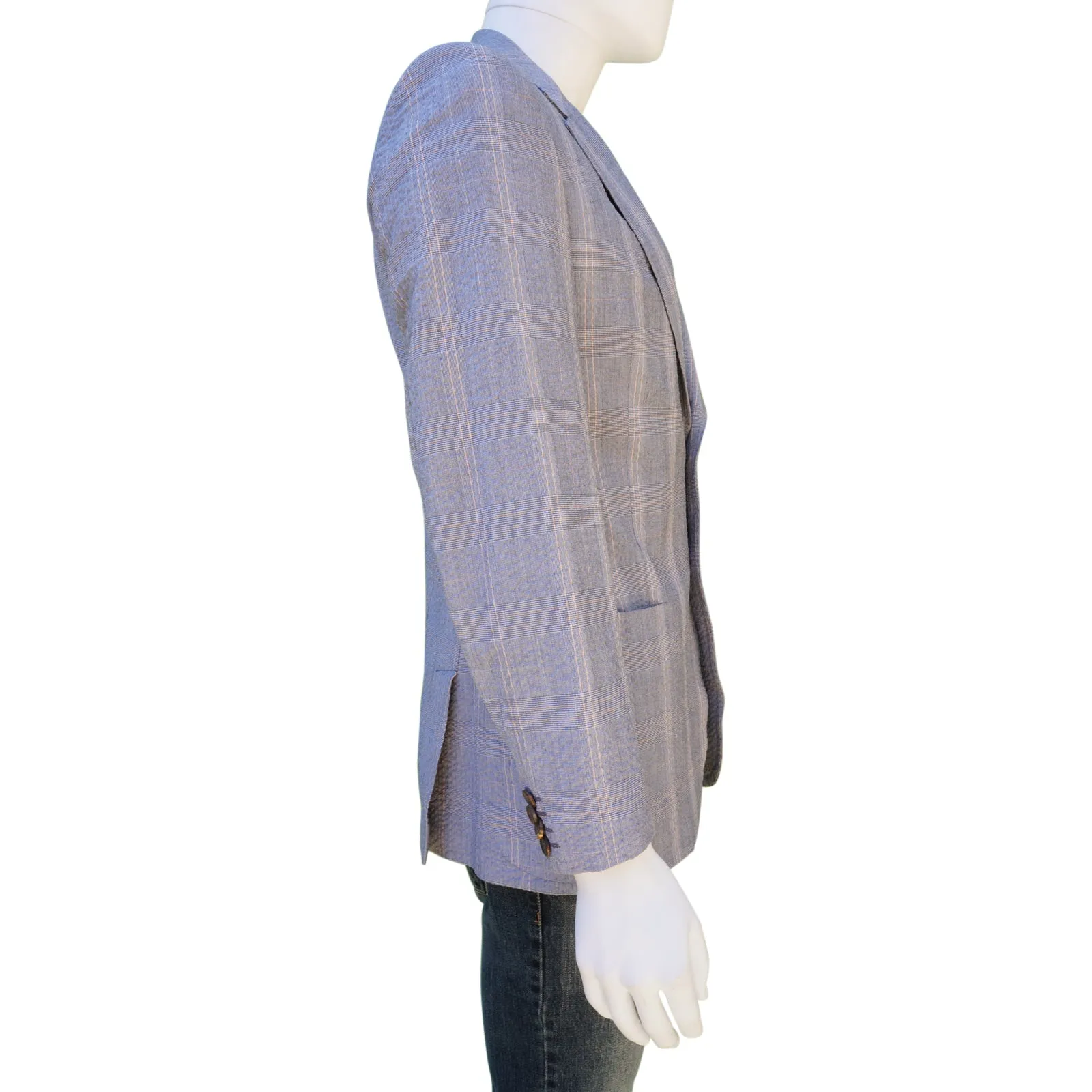 PAUL SMITH BLUE PLAID COTTON SEERSUCKER SPORT COAT
