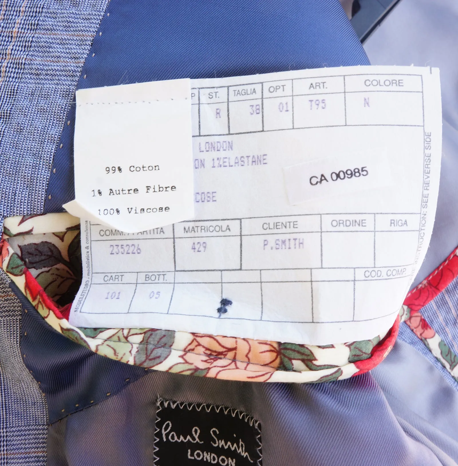 PAUL SMITH BLUE PLAID COTTON SEERSUCKER SPORT COAT