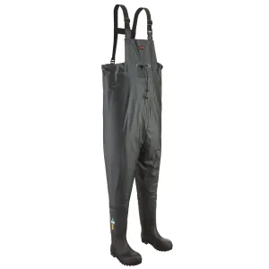 Pioneer Men's Waterproof Safety Chest Waders, PVC/Canvas, Steel Toe & Plate, Chemical Resistant, CSA Class 1 Certified, Heat-Sealed Seams | Sizes 8-13