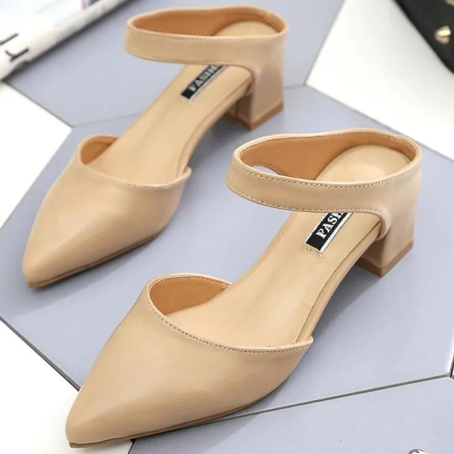 PU Ankle Strap Pointed Closed-toe Shoes