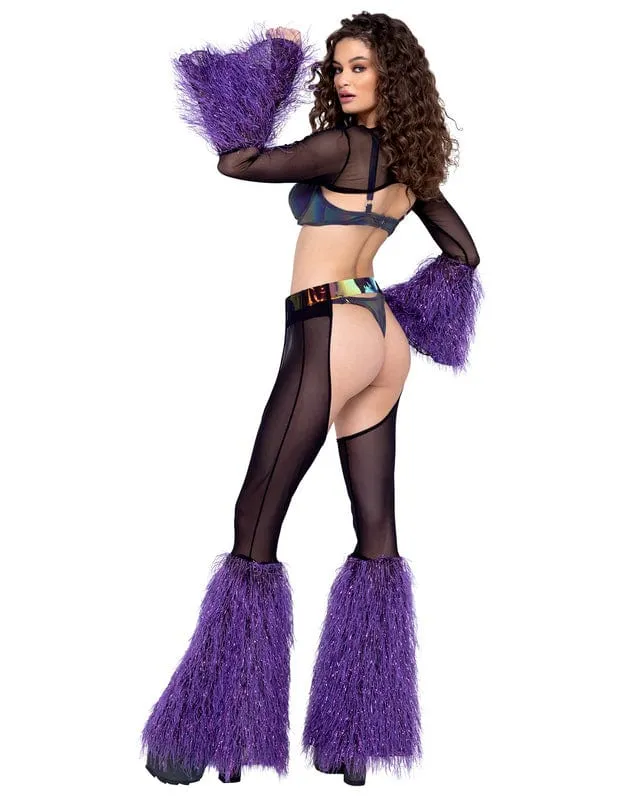 Purple Sheer Faux Fur Bell Sleeve Shrug Festival Ravewear