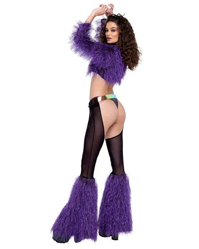 Purple Sheer Faux-Fur Bell w/ Belt Chaps Festival Ravewear