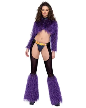 Purple Sheer Faux-Fur Bell w/ Belt Chaps Festival Ravewear