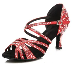 Red Rhinestone Ballroom Dancing Shoes Latin Salsa Dance Shoes