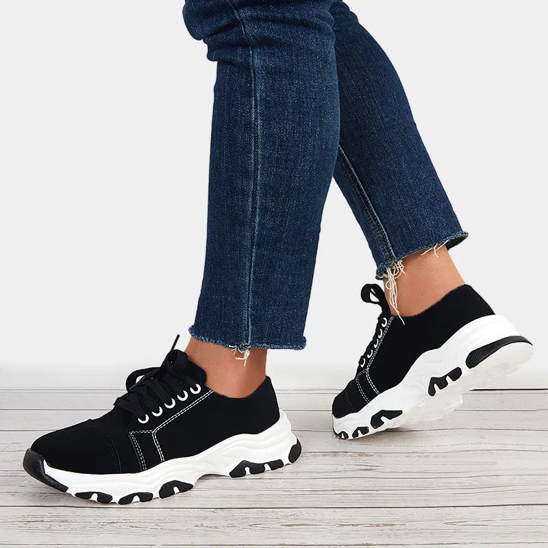 Sohiwoo  Women Blue Chunky Sneakers Casual Platform Athletic Shoes