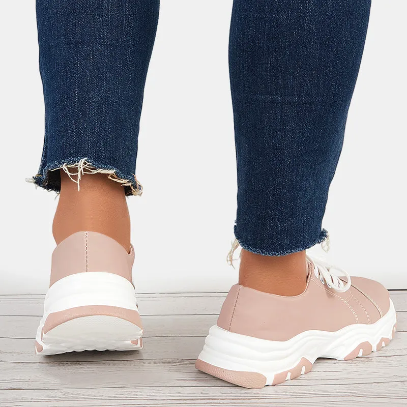Sohiwoo  Women Blue Chunky Sneakers Casual Platform Athletic Shoes