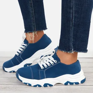 Sohiwoo  Women Blue Chunky Sneakers Casual Platform Athletic Shoes