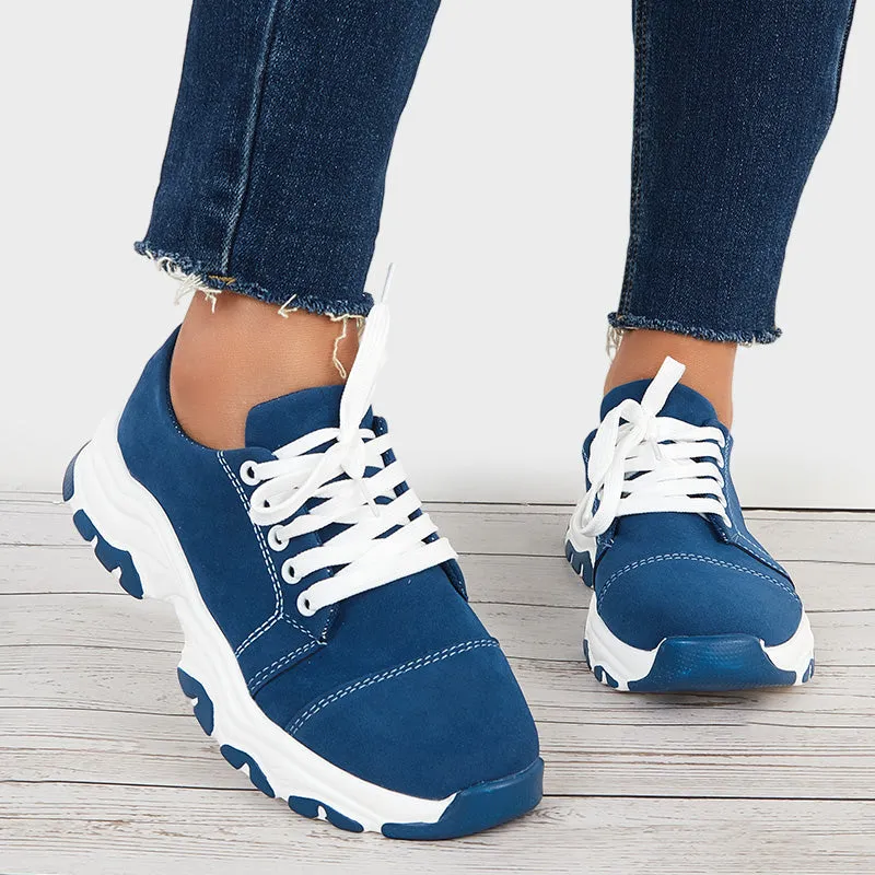 Sohiwoo  Women Blue Chunky Sneakers Casual Platform Athletic Shoes